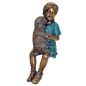 Design Toscano PN6570 12 1/2 Inch Puppy Kisses Girl with Dog - Bronze