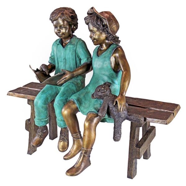 Design Toscano PN7303 42 1/2 Inch Read to Me Boy and Girl Statue - Bronze