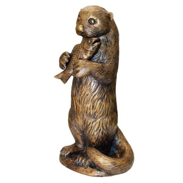 Design Toscano PN7383 12 1/2 Inch Standing Otter with Fish Statue - Bronze