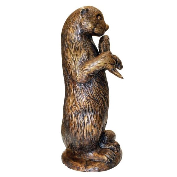 Design Toscano PN7383 12 1/2 Inch Standing Otter with Fish Statue - Bronze