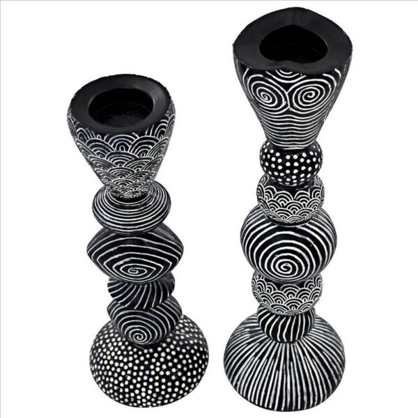 Design Toscano QL9655 3 1/2 Inch Tribal Funk Contemporary Candle Holder Set