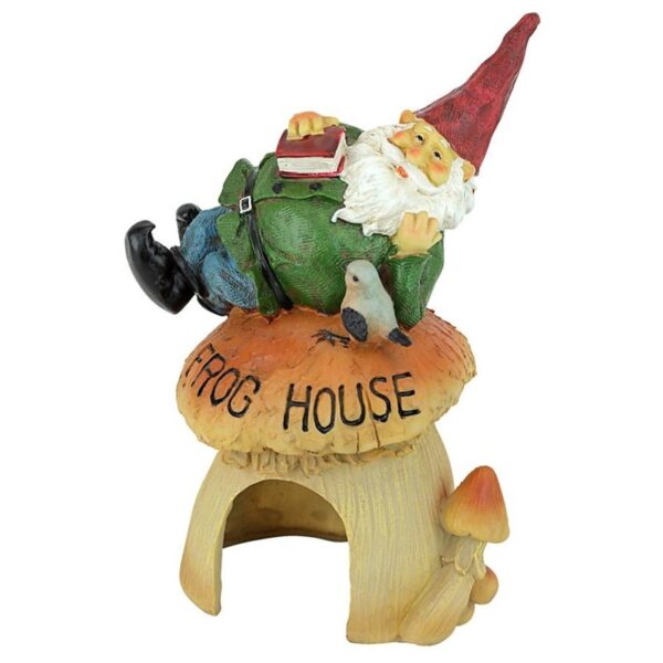 Design Toscano QM20860 7 1/2 Inch Gnomes Frog House Garden Statue