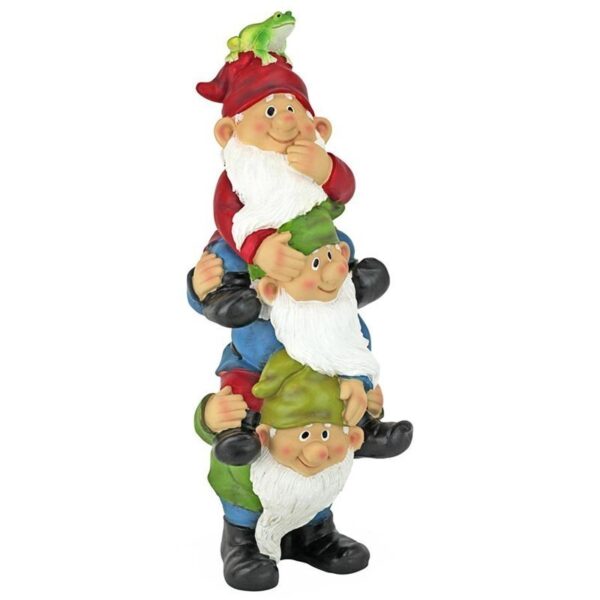 Design Toscano QM2360300 6 Inch Tower of Three Gnomes and Frog Statue