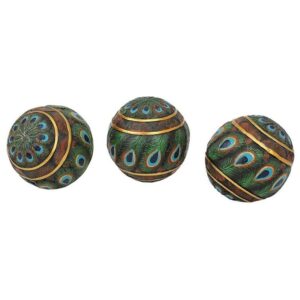 Design Toscano QM25572 3 1/2 Inch Peacock Feather Balls, Set of 3