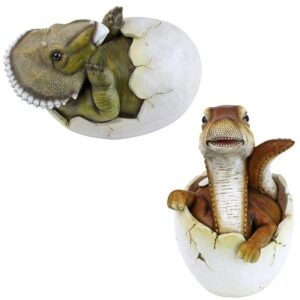 Design Toscano QM92728100 Baby Triceratops and Raptor Eggs, Set of 2