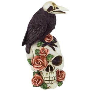 Design Toscano QS24063 3 1/2 Inch Raven and Roses Skull Statue