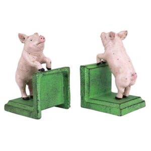 Design Toscano SP2525 3 1/2 Inch Piggy in a Pen Cast Iron Bookend Set