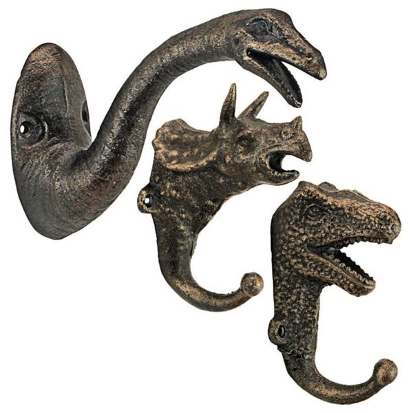 Design Toscano SP29835 3 Inch Dinosaur Cast Iron Wall Hooks, Set of 3