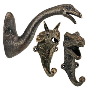 Design Toscano SP29835 3 Inch Dinosaur Cast Iron Wall Hooks, Set of 3