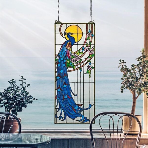 Design Toscano TF26313 10 Inch Peacocks Sunset Stained Glass Window