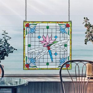 Design Toscano TF26314 24 Inch Dragonfly Pond Stained Glass Window