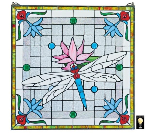 Design Toscano TF26314 24 Inch Dragonfly Pond Stained Glass Window