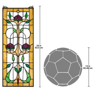 Design Toscano TF28017 10 Inch Ruskin Rose Three Flower Stained Glass