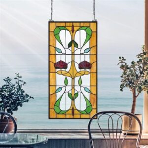 Design Toscano TF28030 15 1/2 Inch Ruskin Rose Two Flower Stained Glass