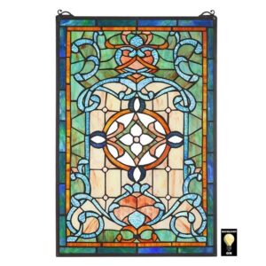 Design Toscano TF813 16 Inch Leigh Blue and Green Stained Glass Window